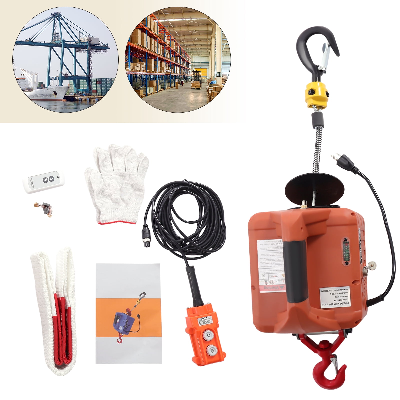 Portable 3-in-1 Electric Winch Hoist Winch Crane Lift 300kg/660 lbsw/ Remote Gardens, Forests, Factories, Warehouses, Garages
