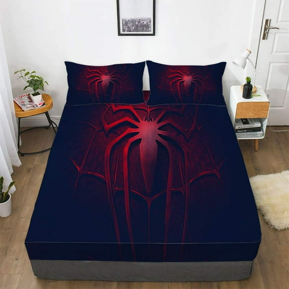 3D Spider Bedding Fitted Sheet Twin XL Size, Spider Bedding Set 2Pcs(1 Spider Fitted Sheet and 1 Spider Pillowcases) Spider Bed Sheet Set for Teens and Kids