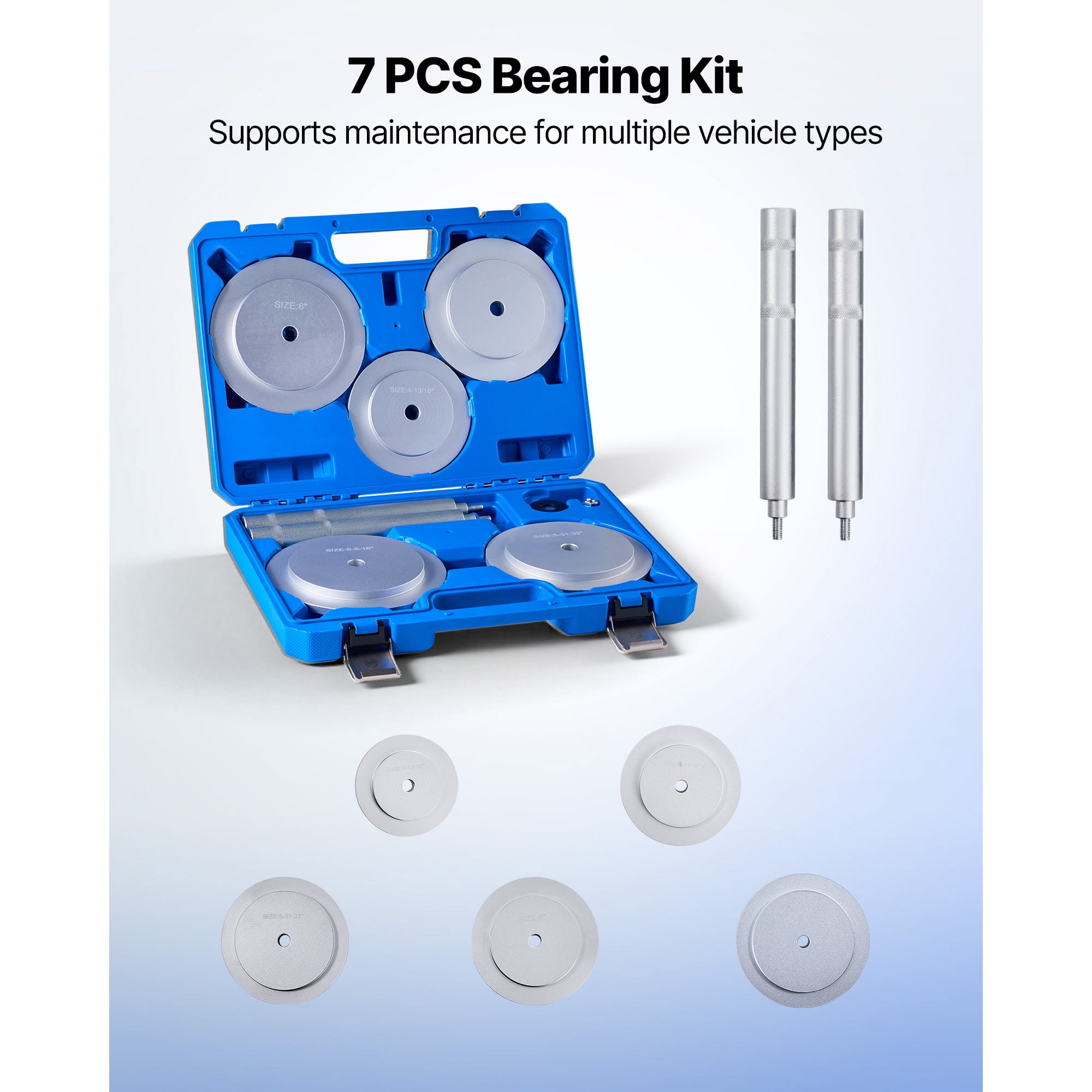 KFFKFF 7-Piece Bearing Press Kit, Bearing Race and Seal Driver Set with 5 Bushings, Handle Shaft, and Extension Rod, Durable Bushing Driver Tool Kit for Installation and Removal,Includes Storage Case