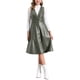thumbnail image 1 of Vestido Midi Casual Sin Mangas de Cuero Sintético con Cuello en V para Mujer, Botones, Color Verde Militar, 1 of 5