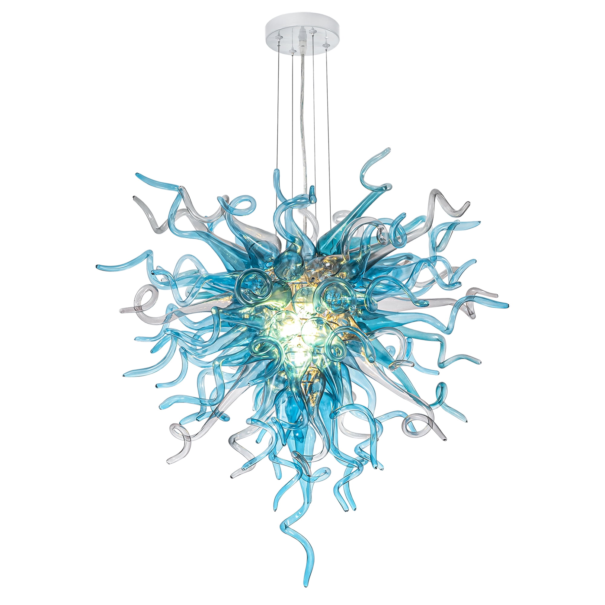Longree Luxury Hand Blown Glass Chandelier, Blue 6-Light Ceiling Light Fixture
