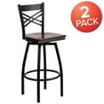 thumbnail image 3 of Flash Furniture 2 Pk. HERCULES Series Black ''X'' Back Swivel Metal Barstool - Mahogany Wood Seat, 3 of 8