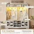 thumbnail image 3 of Hall Tree with Coat Rack and 16 Shoe Cubbies, 5-in-1 Entryway Bench with Bench and Shoe Storage, Barn Door & Adjustable Shelf, Vintage White, 3 of 9