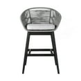 thumbnail image 2 of Tutti Frutti Indoor Outdoor Bar Height Bar Stool in Black Brushed Eucalyptus Wood with Gray Rope, 2 of 10