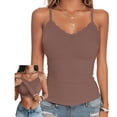 thumbnail image 2 of ManxiVoo Women Lace Trim Ribbed Tank Tops Built In Padded Bra Sleeveless Spaghetti Straps Layering Camis for Everyday Comfort, 2 of 9