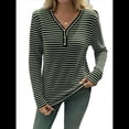 thumbnail image 3 of Camisa de Punto A Rayas de Larga con Cuello en V para Mujer, Estilo Túnica Informal, Holgada y Elegante, para Otoño. Verde M, 3 of 9