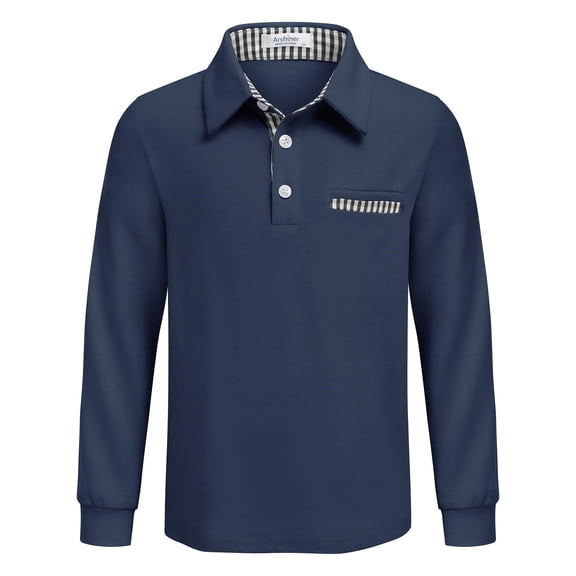 Arshiner Boy's Long Sleeve Polo Shirt with Pocket Violet