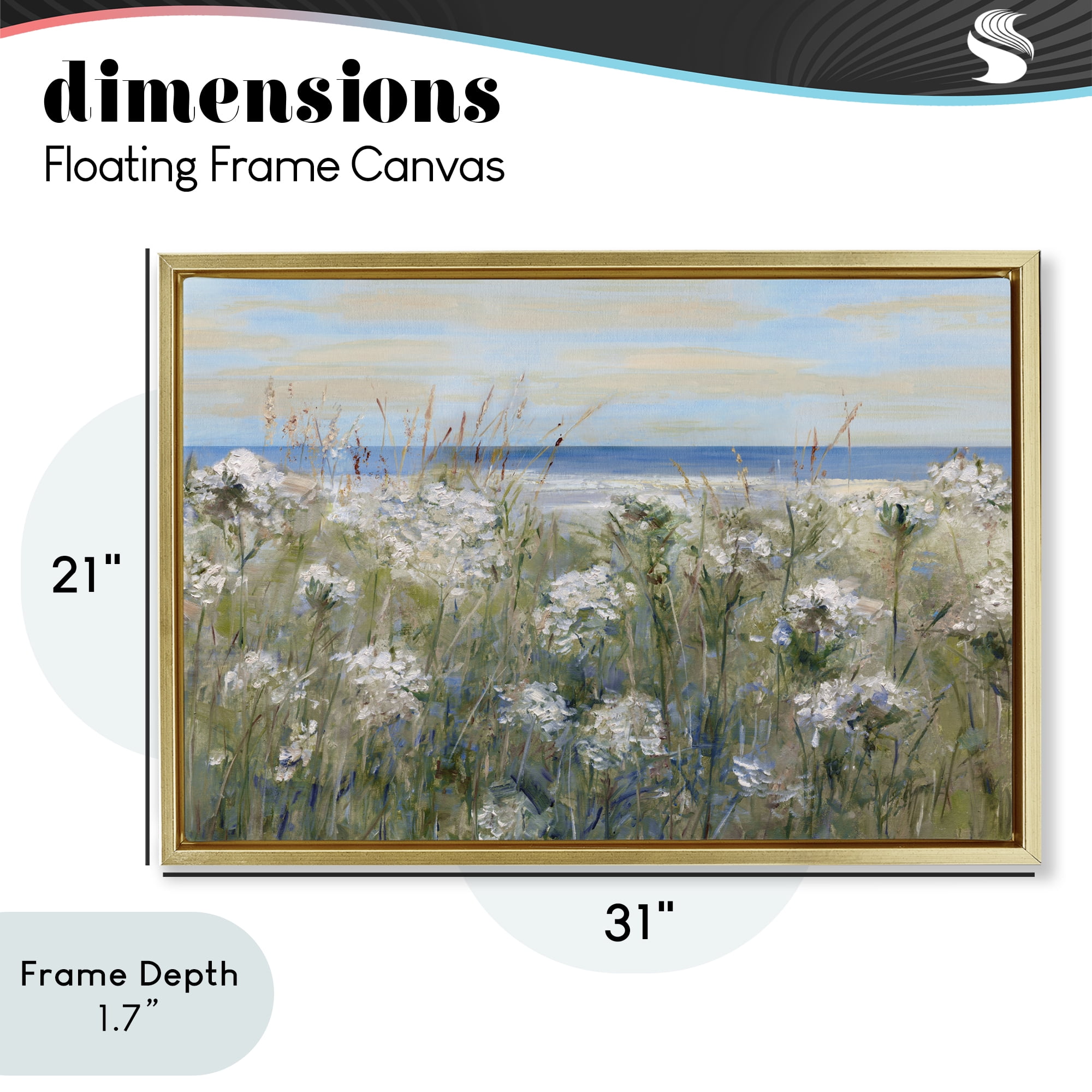 Stupell Industries Impressionist Seaside Meadow Gold Framed Floater Canvas Wall Art, design by Sally Swatland