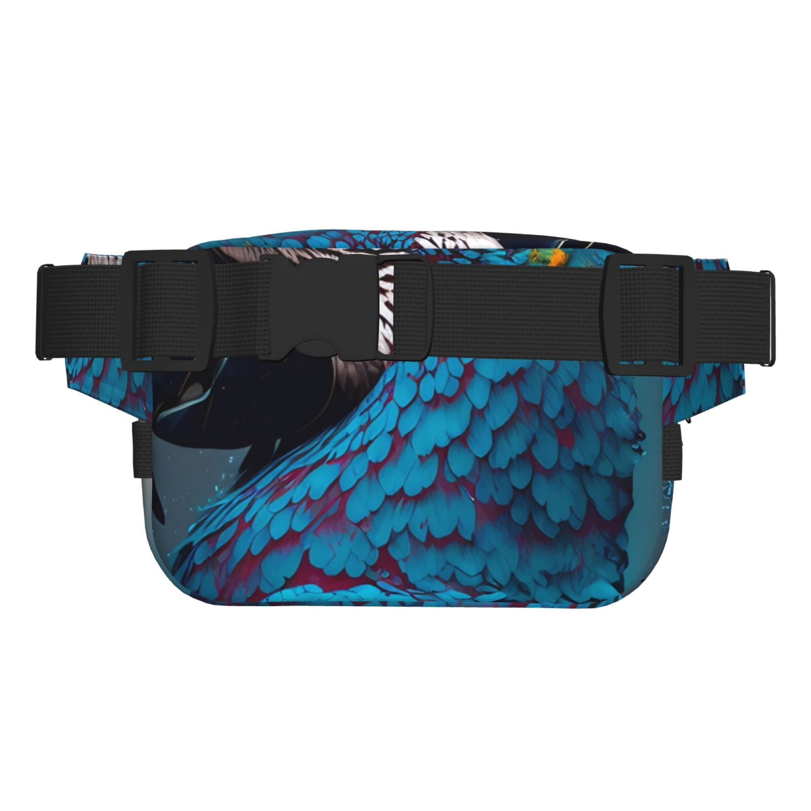 Picia Modern Style Blue Parrot Print Square Double-Layer Waist Bag Mini Adjustable Waist Belt Bag Exercise Running Travel Hiking