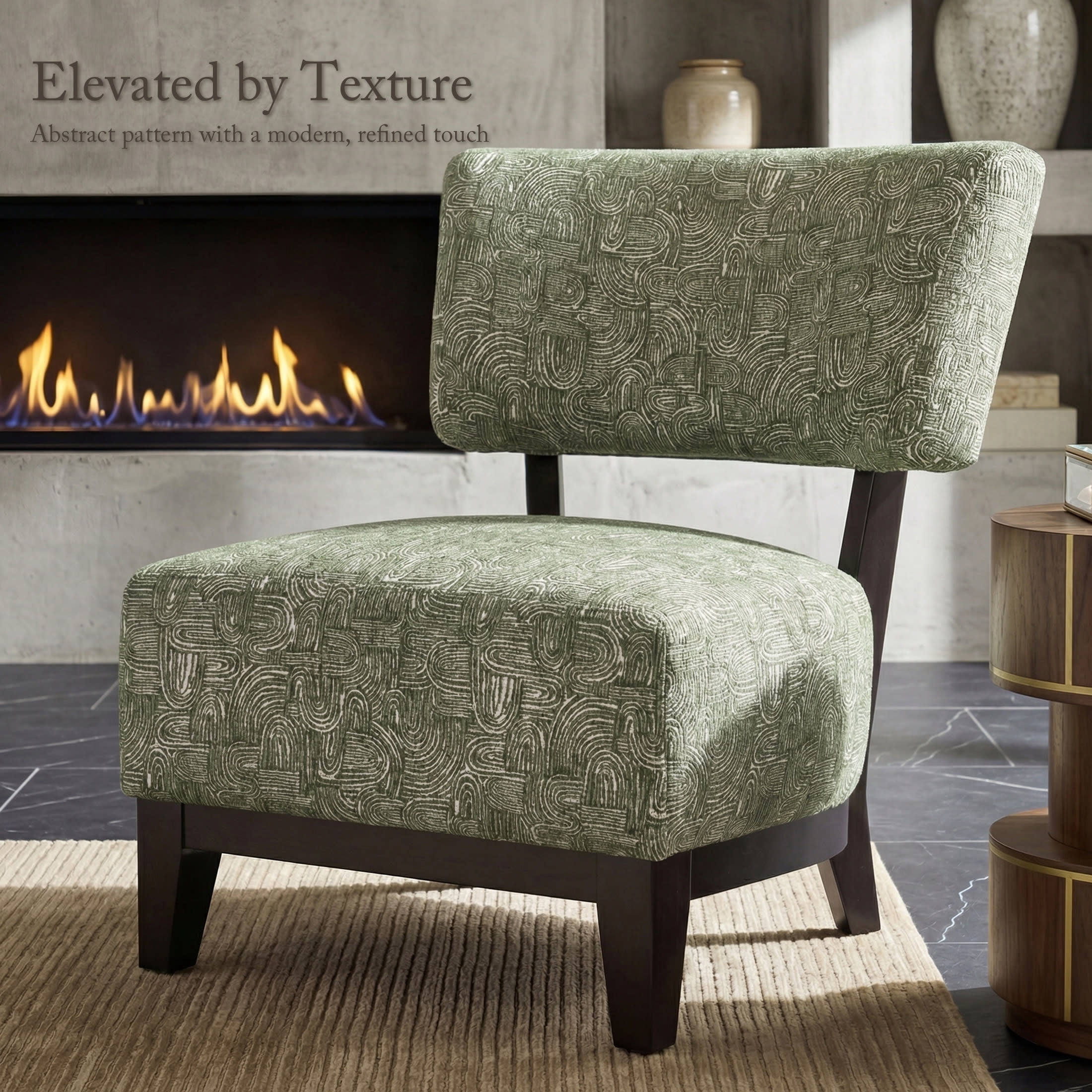 Aenkyo Contemporary Chenille Fabric Armless Accent Chair, Green