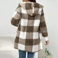 thumbnail image 3 of Fshiont Women's Fuzzy Fleece Jacket - Oversized Plaid Sherpa Cardigan with Hood, Open Front Coat for Fall and Winter Khaki 3XL, 3 of 5