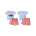 thumbnail image 2 of BemeyourBBs Toddler Baby Boy 4th of July Outfit Patriot Independent Day Clothes Letter Truck Embroidery Short Sleeve T Shirt Elastic Waist Plaid Shorts Set Fourth of July 2 Piece Summer Outfit, 2 of 9