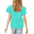 thumbnail image 6 of Jinhomg Girls Fashion Summer Shirts Cute Ruffle Sleeve V-Neck Blouses Casual Comfy Solid Pullover Tops Mint Green 5 Years, 6 of 10