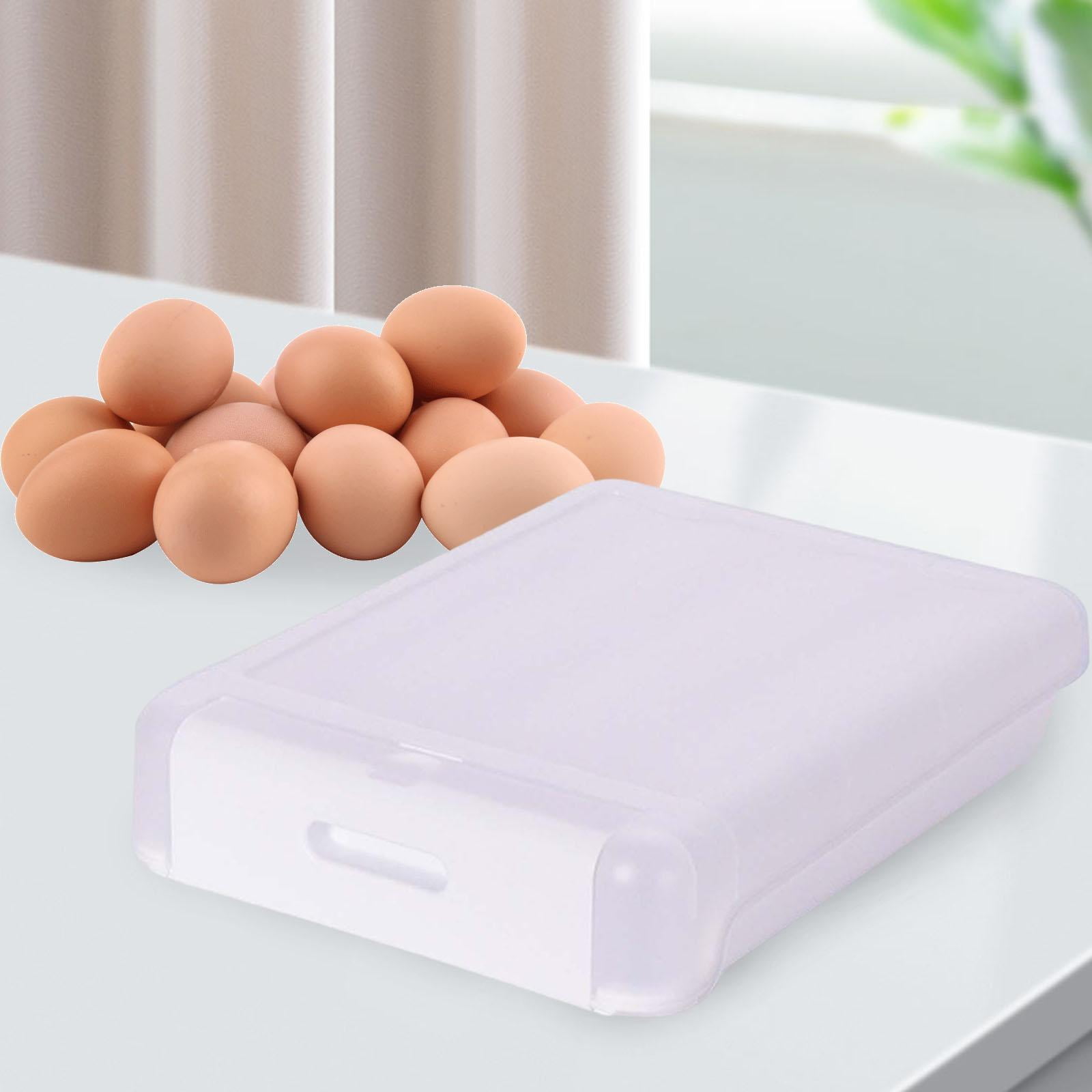 Egg Holder Clear Easy Retrieval Large Capacity Automatic Rolling Stackable Egg Container with Lid Portable for Refrigerator Kitchen Picnic White