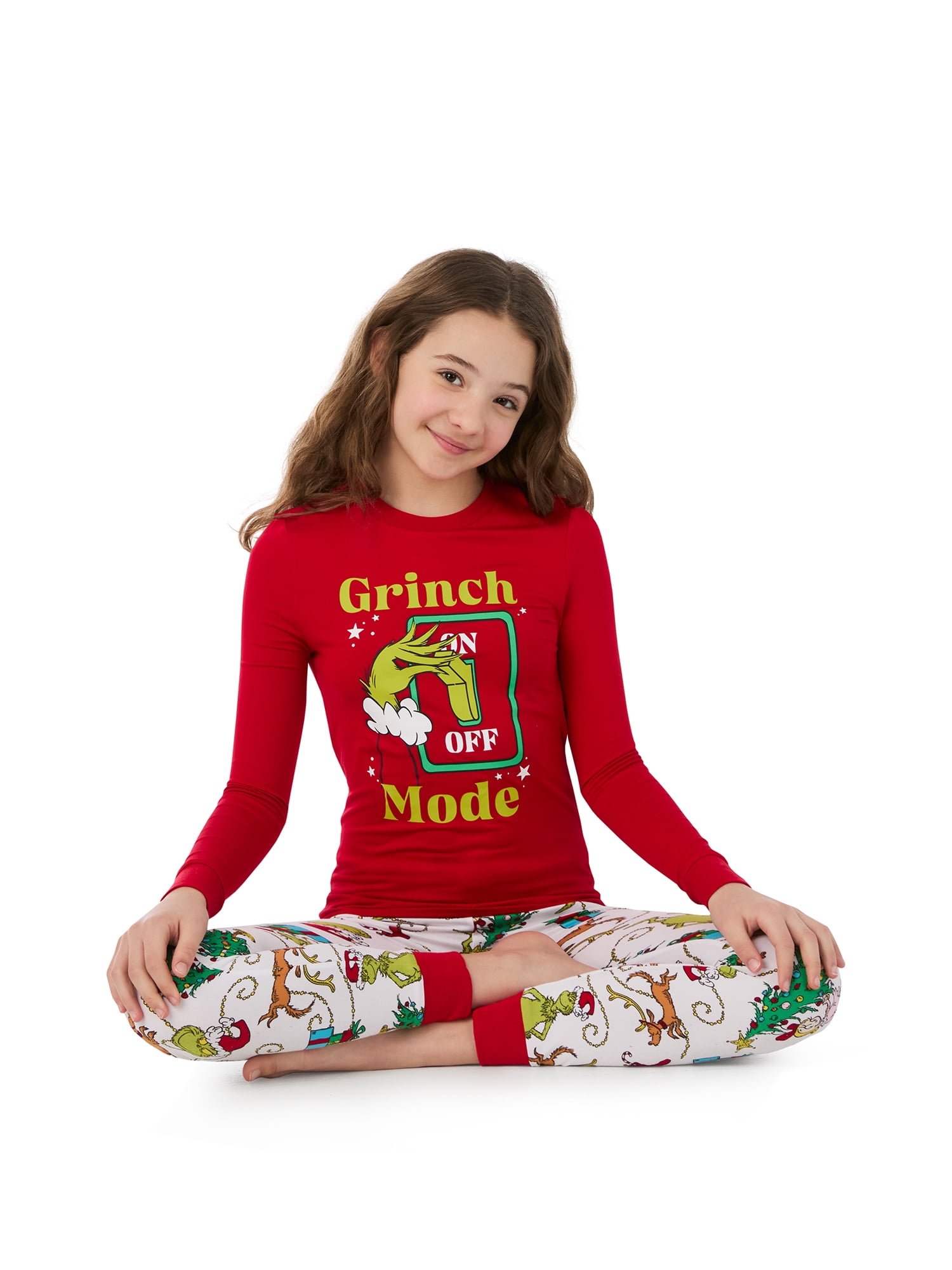 Dr. Seuss Grinch Unisex Kids Matching Family Pajamas Top and Pants Set, 2-Piece, Sizes 6-12