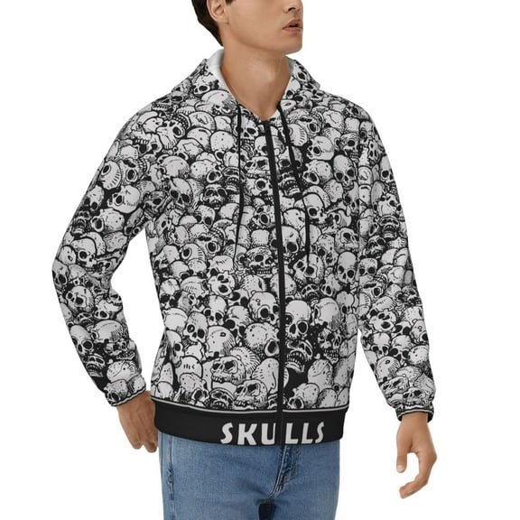 Mens Full Zip Hoodies Sweashirts Jacket Hooded Sweatshirt, Skulls Head Gothic Skull