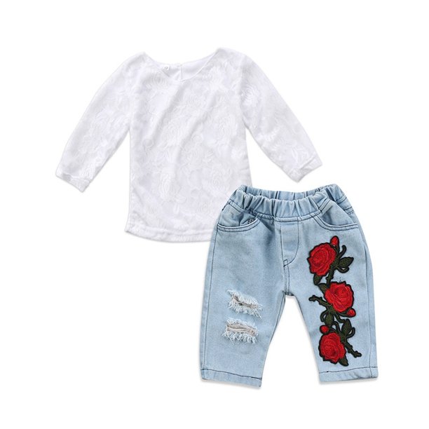 Newborn Kids Baby Girls 3D Flower Lace Tops Denim Hot Pants