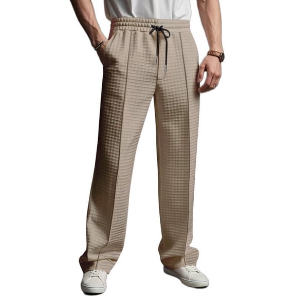 GuangCheng George Men Textured Drawstring Waist Pants Soft Breathable Lightweight Loose Fit Casual Comfort Trousers,Size:2XL