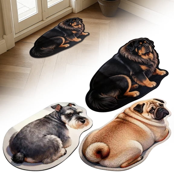 CoreLiving Dog Shaped Bath Mat, Funny Cute Dog Rug for Bathroom and Entryway, Soft Plush Non-Slip Washable Absorbent Welcome Doormat for Front Door, 1 Count