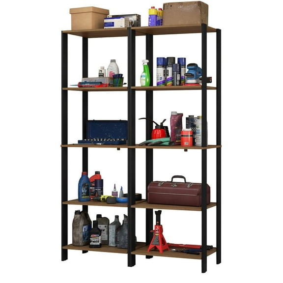 Madesa Garage Storage Rack with 10 Open Shelves 47"L Multiuse Modular Organization Cabinet for Tools - Black/Brown