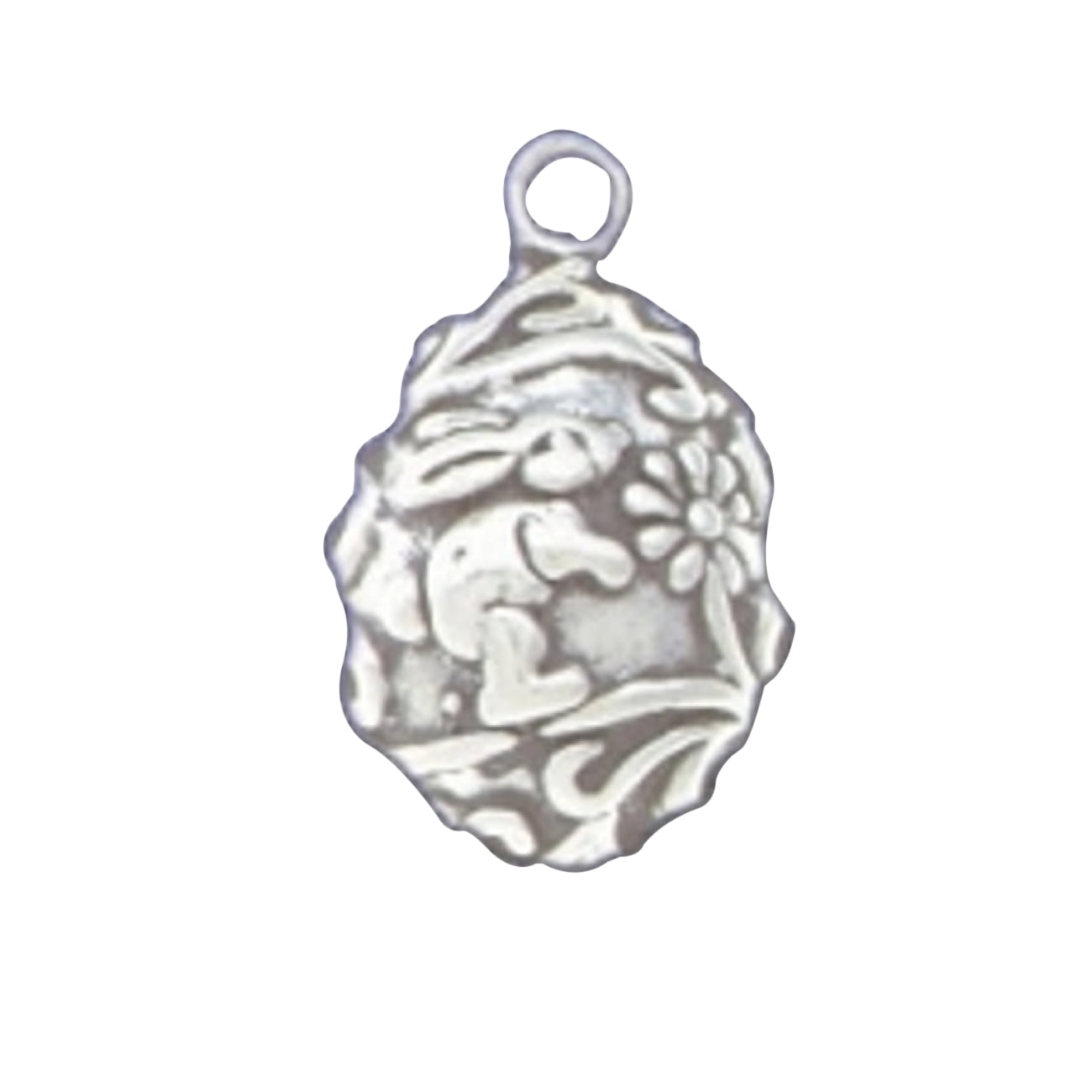 Sterling Silver Girls .8mm 3D Partial Easter Egg Pendant Necklace With Bunny Rabbit And Flowers