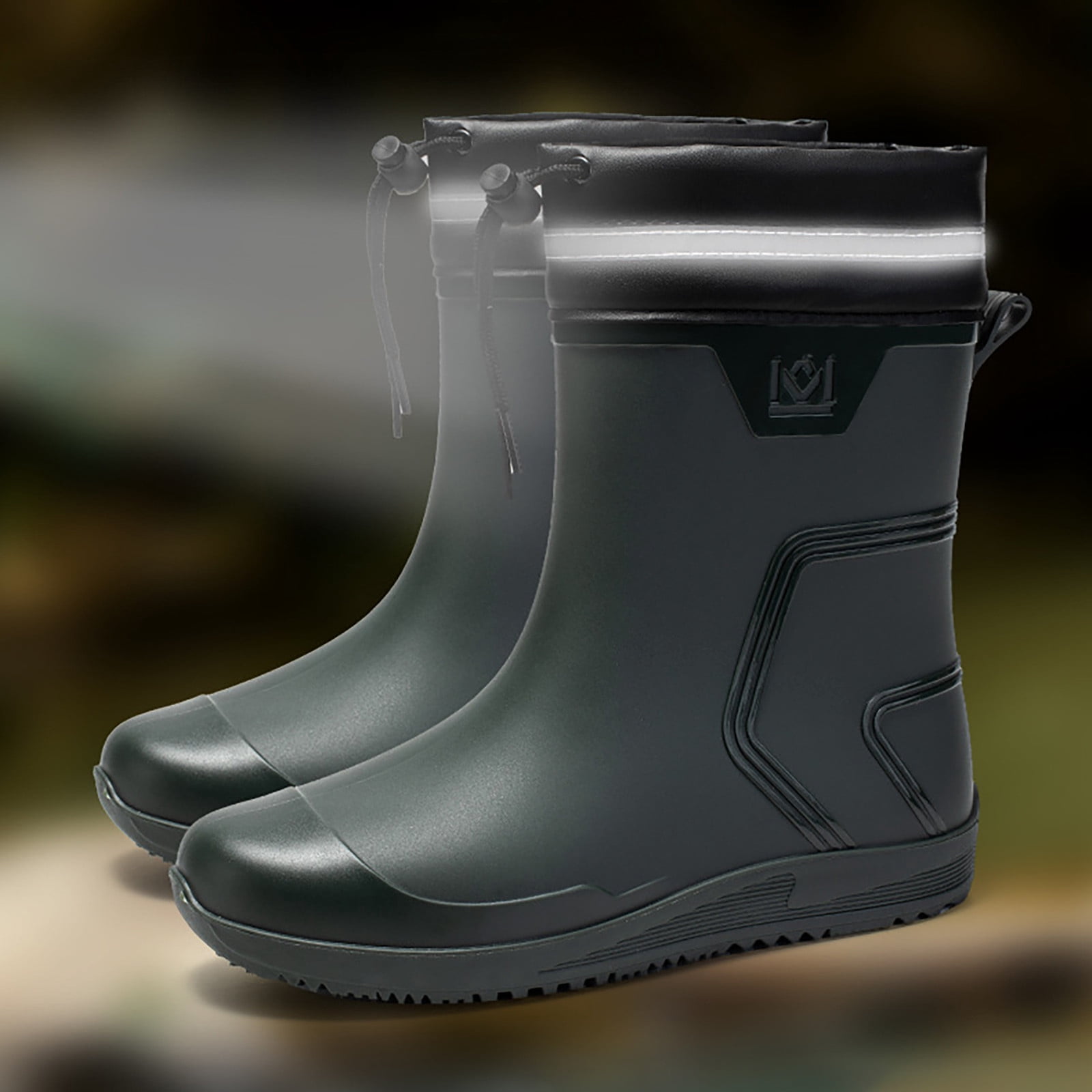 TIREOW Men Rain Boots Waterproof Boots Knee Mid Rubber Boots with PVC Mud Boots Comfort Lightweight Gardening Fishing Shoes for Yard Farm Outdoor Work