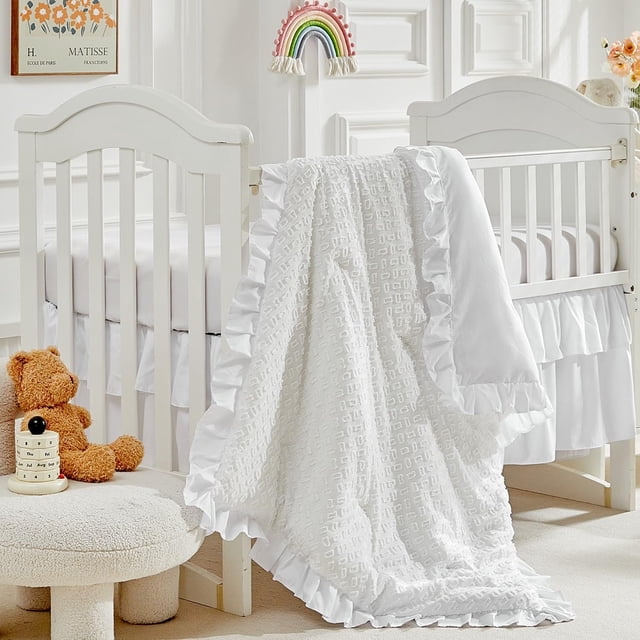 Juego de ropa de cama Flysheep para cuna con mechones, 3 piezas, 86 x 109 cm, blanco