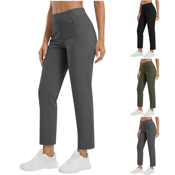 Women's High-Waisted Slim Fit Pants with No-Zip Pull-On Design and All-Day Stretch, Soft Fabric That Moves with You Black L