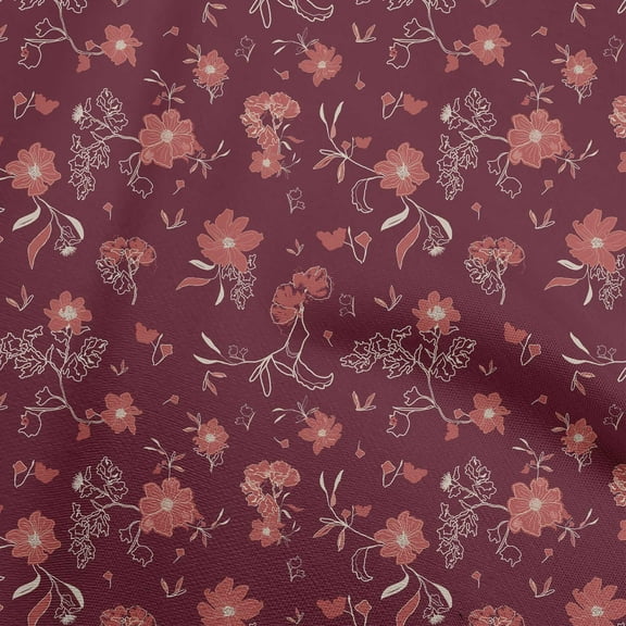 oneOone Rayon Maroon Fabric Floral & Fabric For Sewing Printed Craft Fabric By The Yard 56 Inch Wide