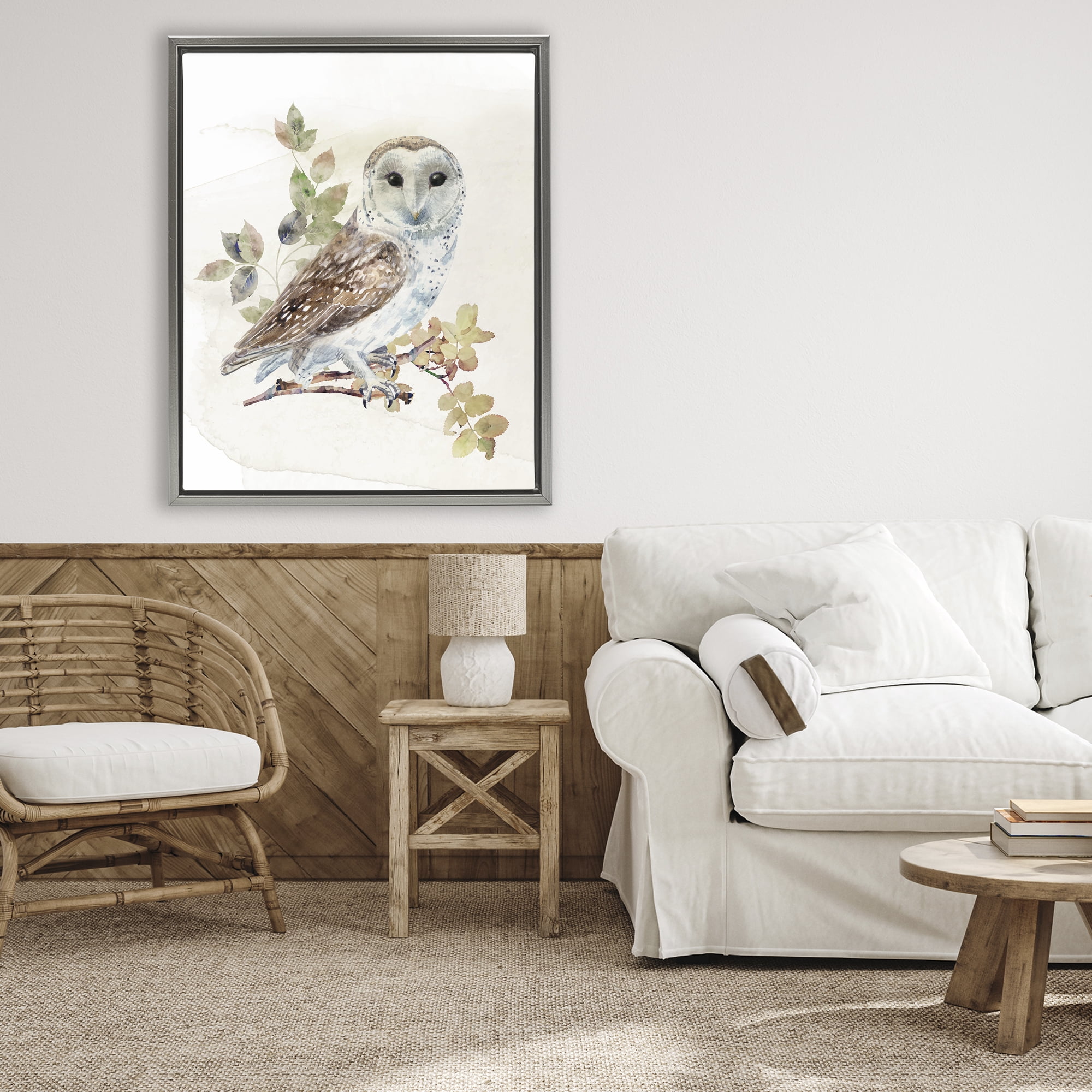 Stupell Industries Owl Among Autumn Leaves Gray Framed Floater Canvas Wall Art, design by CAD Designs