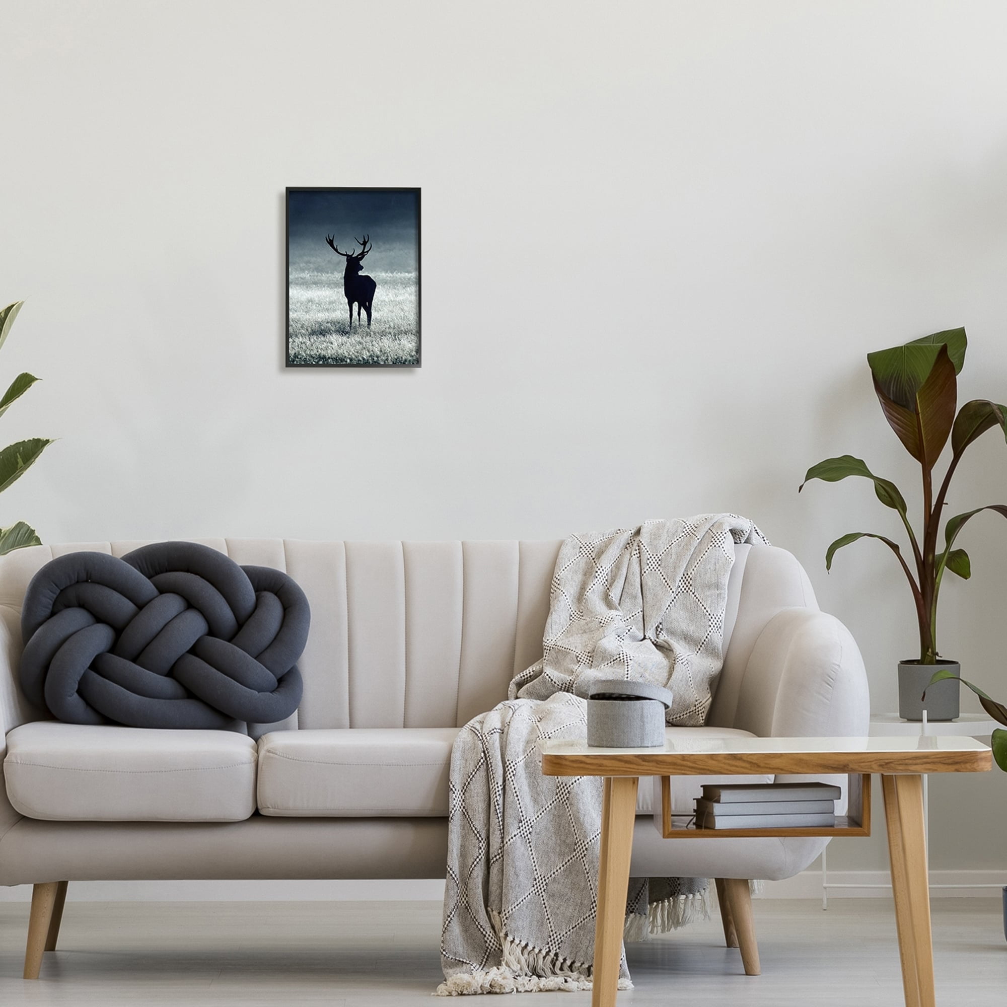Stupell Industries Tranquil Deer Silhouette Foggy Winter Field Landscape Photography Black Framed Art Print Wall Art, 11x14, by Incado