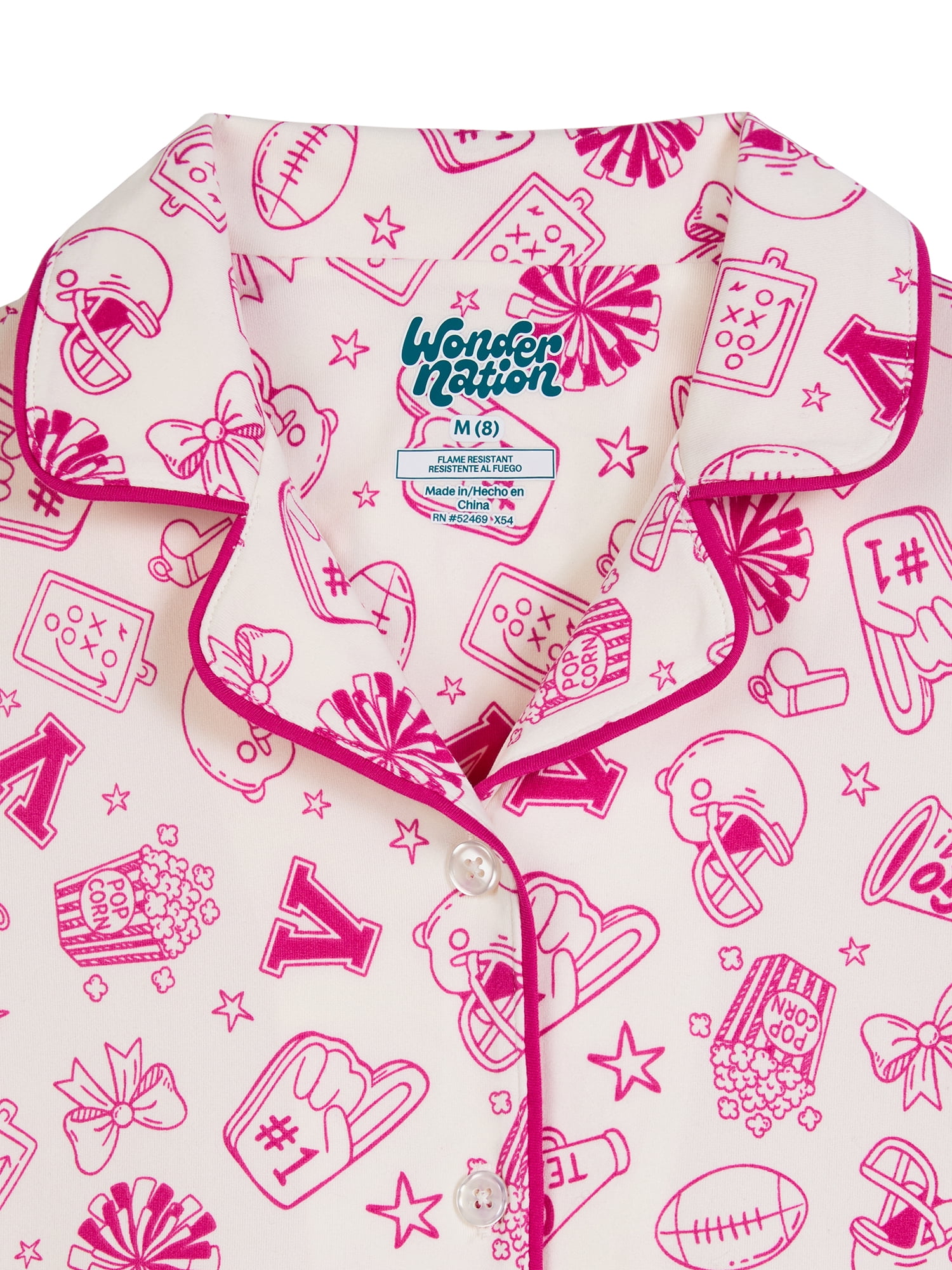 Wonder Nation Girls Short Sleeve Button Front Pajama Top and Shorts Set with Eyemask, 3-Piece, Sizes 4-18