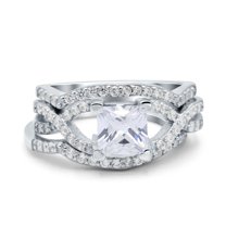 Simulated Cubic Zirconia Size-5 Three Piece Infinity Shank Cushion Cut Art Deco Halo Engagement Ring 925 Sterling Silver