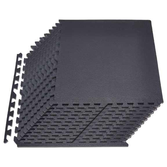 VEVOR Puzzle Exercise Mat, 24 PCS Fitness Equipment Mats, 24 x 24 x 0.56 in, High-Density EVA Foam Gym Mats Set, Interlocking Rubber Soft Tiles, Protective Floor Padding for Home, Gym, Office, Black