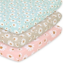 The Peanutshell Playard Mini Crib Sheets for Mini, Portable, Playard, and Pack n Play Cribs, Daisy Dreams, 3-Pack