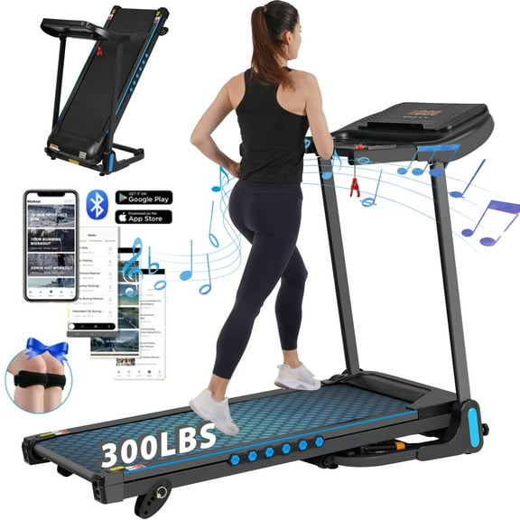 NYBOPAVIS Treadmill for Home, 3.0 HP Treadmill 350 lbs Capacity, Hydraulic System Auto-Folding Treadmill with Type C & USB Charge Station , 10MPH, Bluetooth Speaker