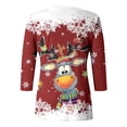 thumbnail image 4 of Haut à Col Rond Imprimé de Noël pour Femmes Manches 3/4 Décontracté Ample T-Shirt Manches Longues Bouton Chemise T-Shirts Shorts Femmes T-Shirts Habillés Ensemble d'Exercice Tunique Chandail Femmes Rouge, 4 of 4