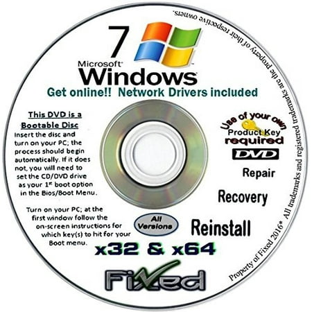 recovery disc compatible w/ all versions of windows 7 recovery disc for 32 & 64 bit systems. factory fresh re-install w/network drivers. free fast tech (Windows 7 Best Os Ever)