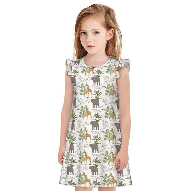 Balery Jungle Animal Camisón de princesa para niñas, pijama de algodón con mangas abullonadas, suave y bonito.-Medium