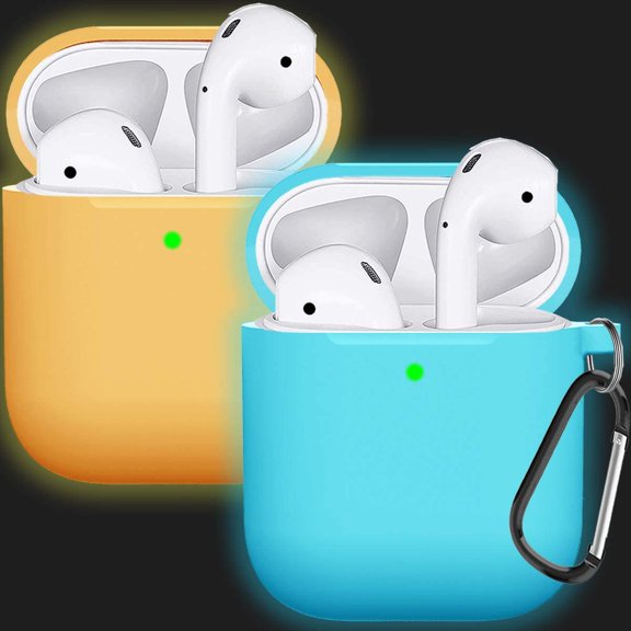 Compatible with AirPods Case Cover Silicone Protective Skin for Airpods Case 2&1 (2 Pack) Nightglow Yellow/Nightglow Blue