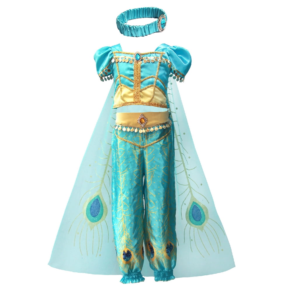 Princess Jasmine Costume Kid Tolddler Halloween Party Dress Up 4 Pcs