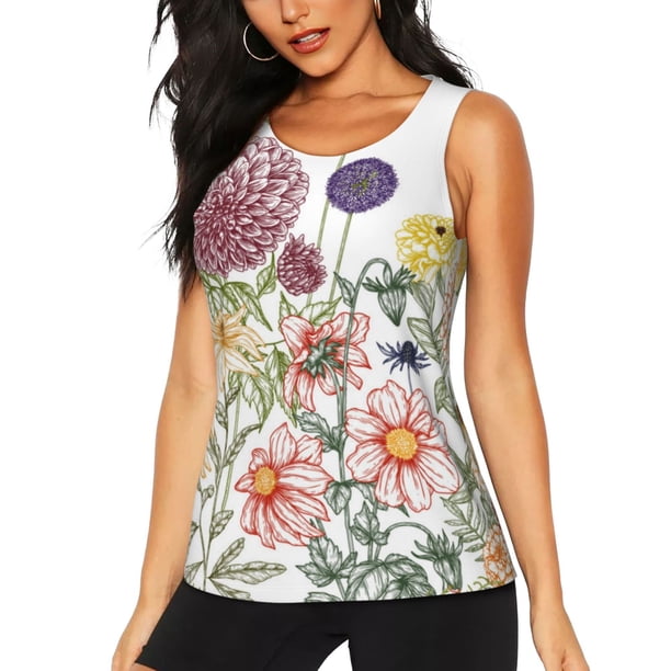 Balery Autumn Garden Camiseta sin mangas estampada ligera para mujer, tops de entrenamiento sin mangas, camisetas de yoga transpirables de secado rápido.-Large