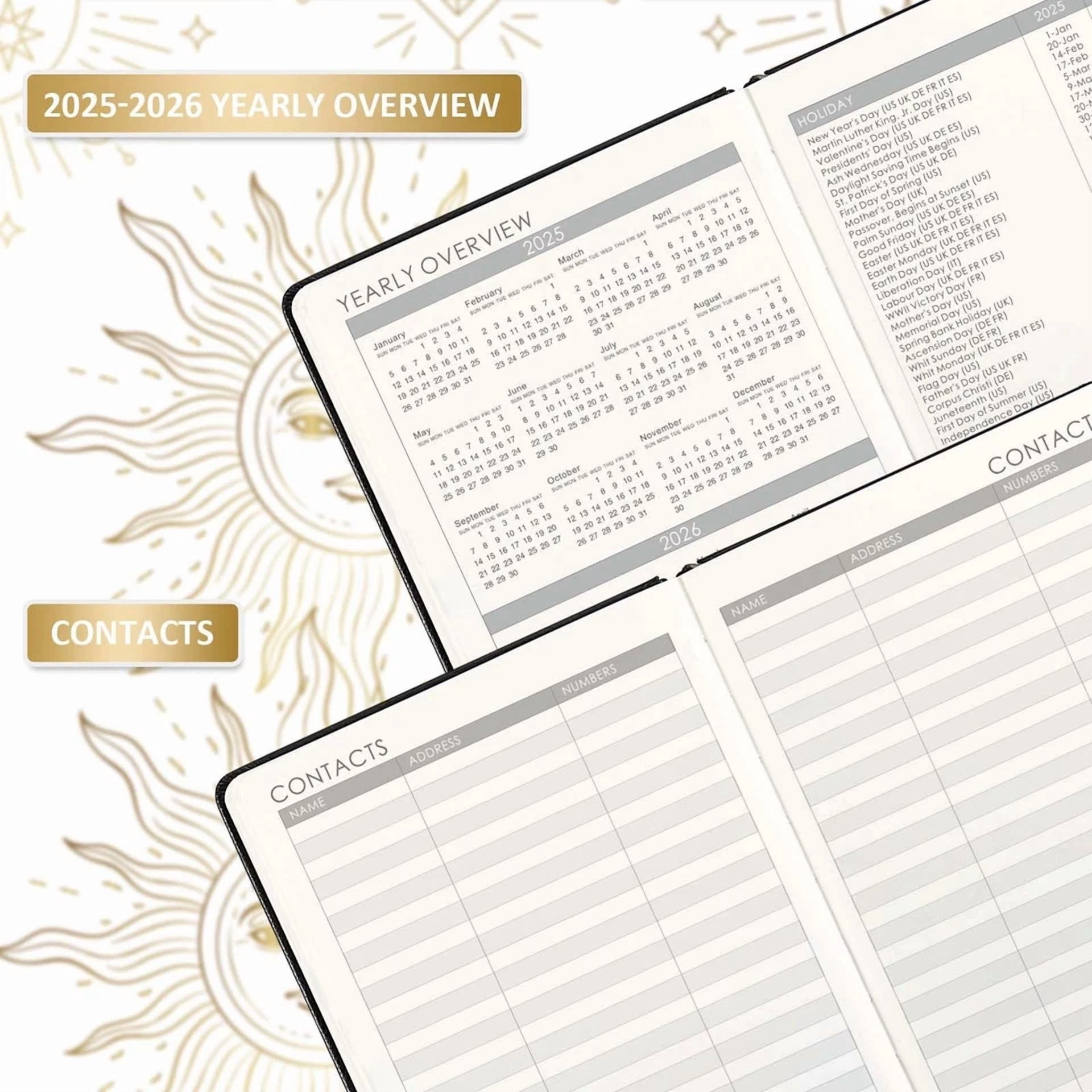 Black Planner 2025 2026 Monthly Weekly Organizer With Stickers And Elastic Cl...