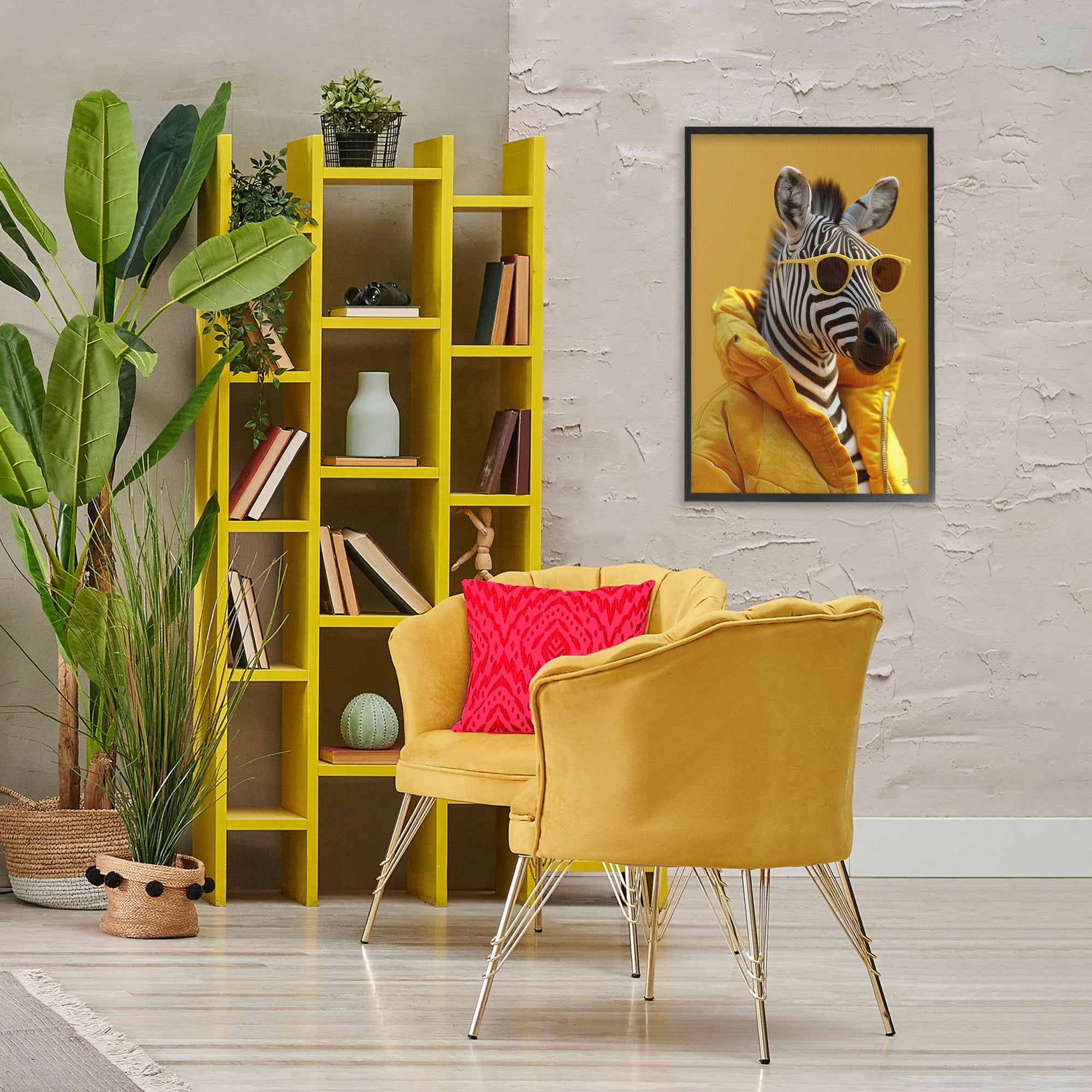 Stupell Industries Bold Zebra in Yellow Animals & Insects Painting Black Framed Art Print Wall Art, 20 x 30