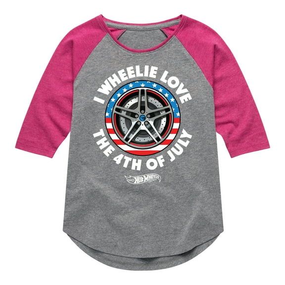 Hot Wheels - I Wheelie Love 4th of July - Toddler And Youth Girls Raglan Graphic T-Shirt