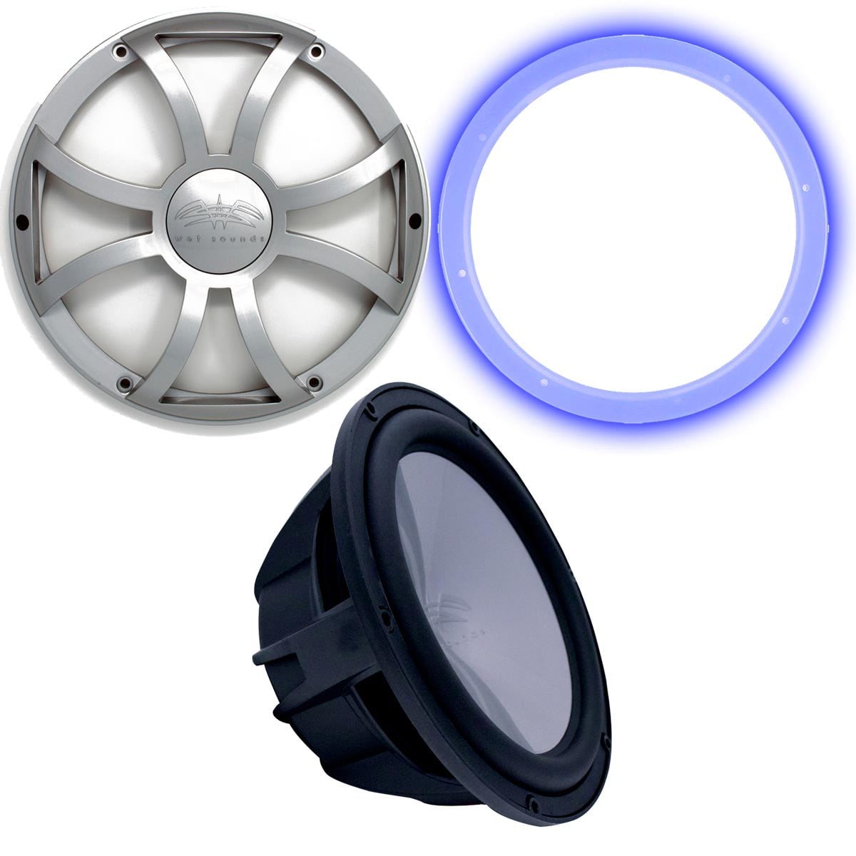 Wet Sounds Revo 12" Subwoofer, Grill, & RGB LED Ring Black Subwoofer