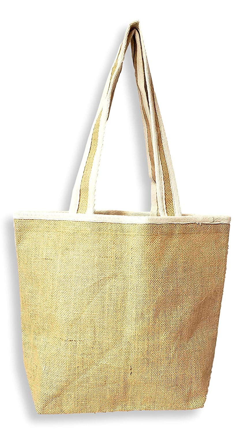 Eco Friendly Small Natural Burlap Tote Bag with Cotton Trim 15 x 12 x 6