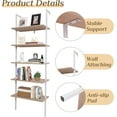 thumbnail image 6 of LINJH  Ladder Shelf 5 Tier Wall Mounted Bookcase with Metal Frame, Open Design Shelves for Living Room, Bedroom, Home, Office, Oak Color (23.62" L x 11.81" W x 70.87" H), 6 of 11