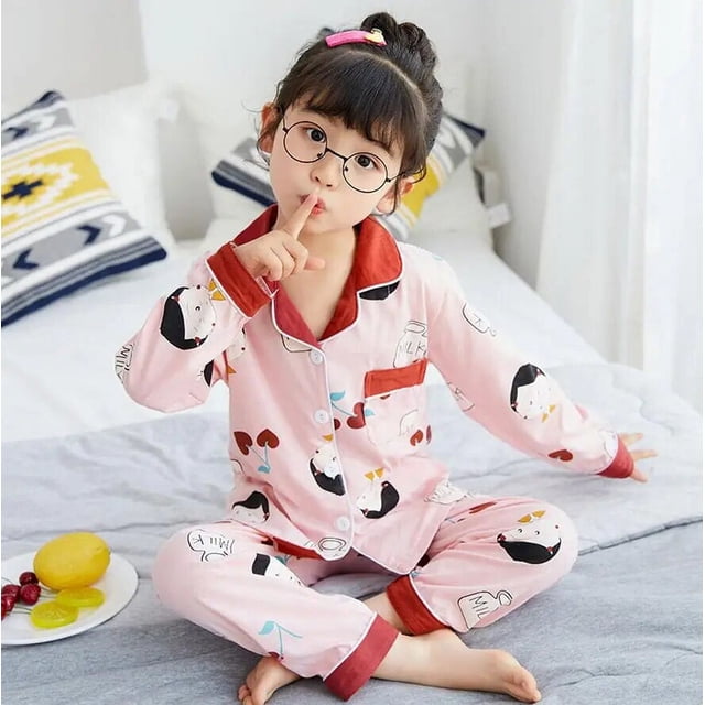 Conjuntos de pijamas de algodón para niños y niñas, ropa de dormir con dibujos animados, Tops de manga larga, pantalones, 2021