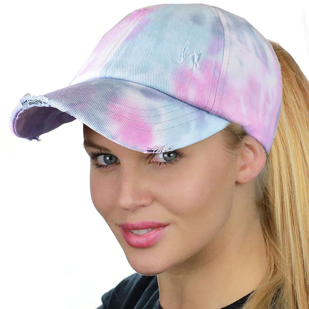 Tie Dye Ponytail Hole Baseball Cap for Women Men Adjustable Trucker Mesh Sun Hat
